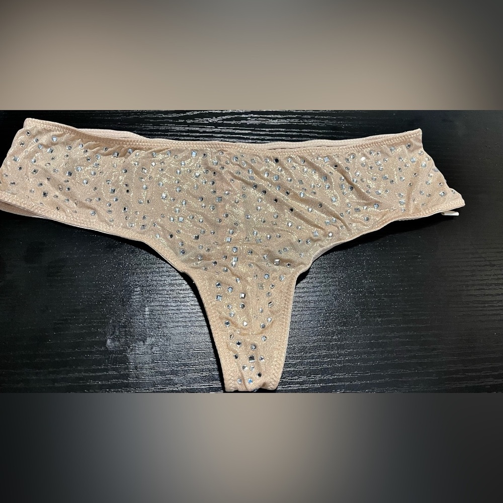 Victoria's Secret Shimmering Nude Thong with Rhinestones